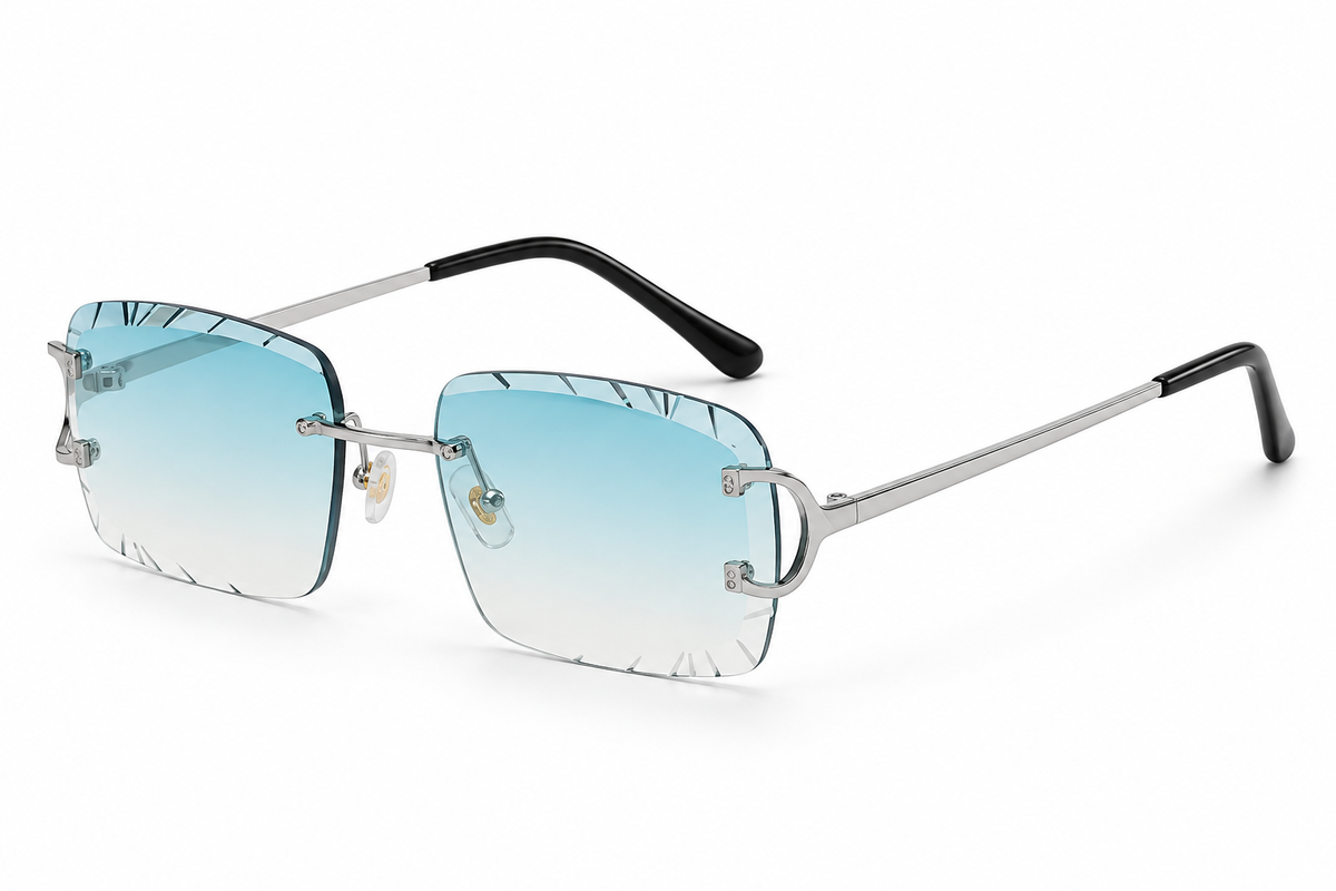 The Citrine sunglasses, silver frame with aqua gradient lenses [Silver Aqua Fade]
